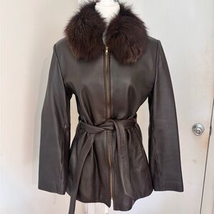Marvin Richards Dark Brown Leather Jacket with Real Fox Fur Collar
